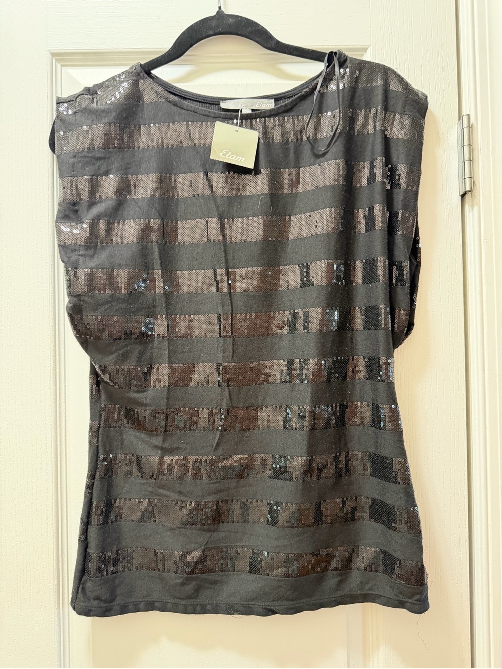 Etam Black Striped Sequin Sleeve Top